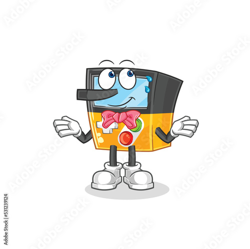 gameboy lie like Pinocchio character. cartoon mascot vector