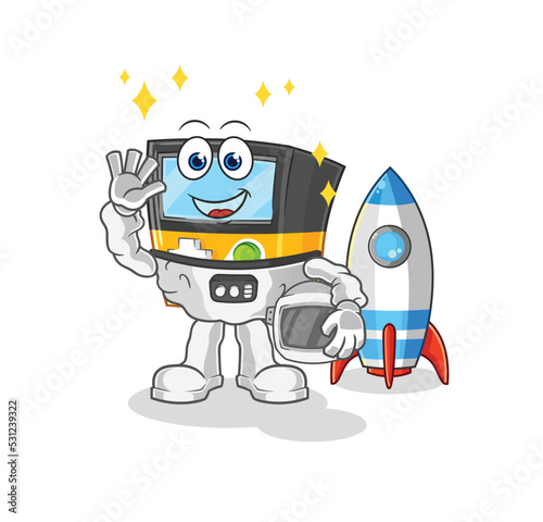 gameboy astronaut waving character. cartoon mascot vector