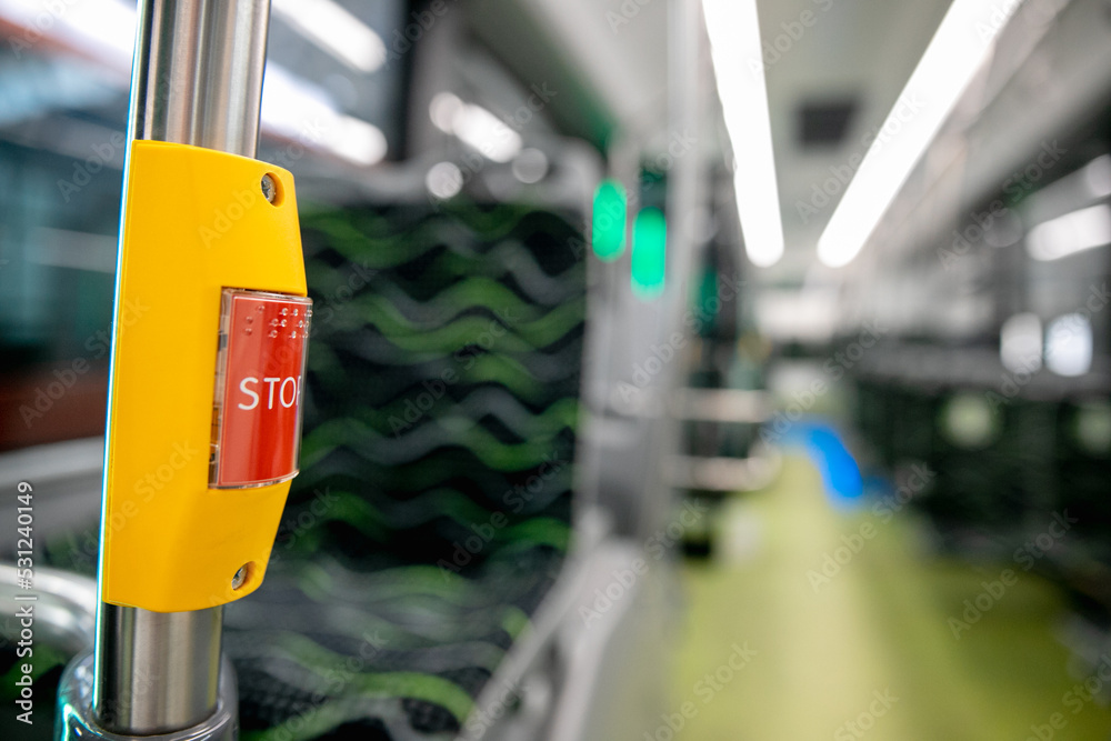 Stop button on the public transport bus. Stop button on the public transport bus.
