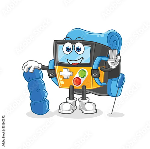 gameboy go camping mascot. cartoon vector
