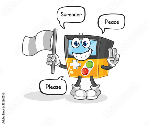 gameboy hold surrender flag mascot. cartoon vector