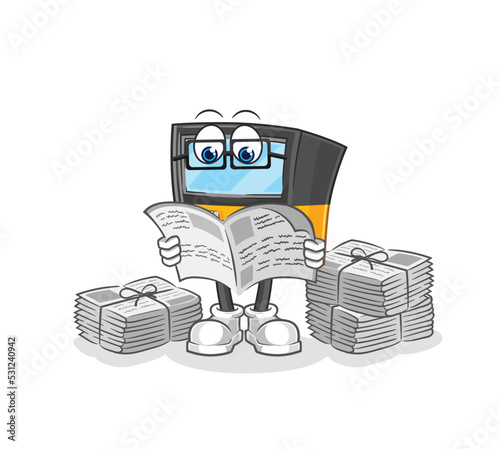 gameboy read newspaper cartoon. character vector