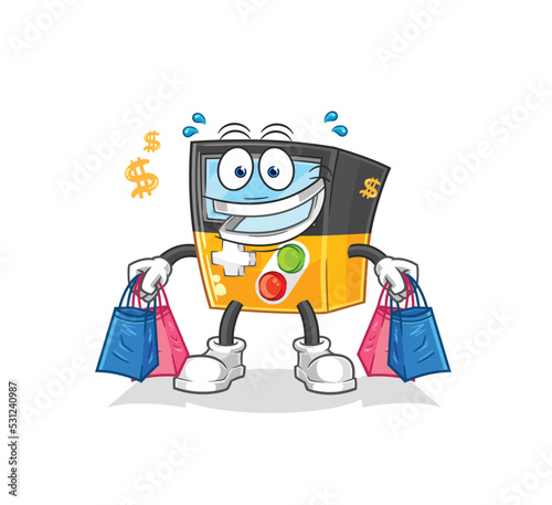 gameboy shoping mascot. cartoon vector