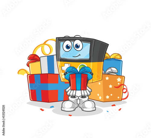 gameboy give gifts mascot. cartoon vector