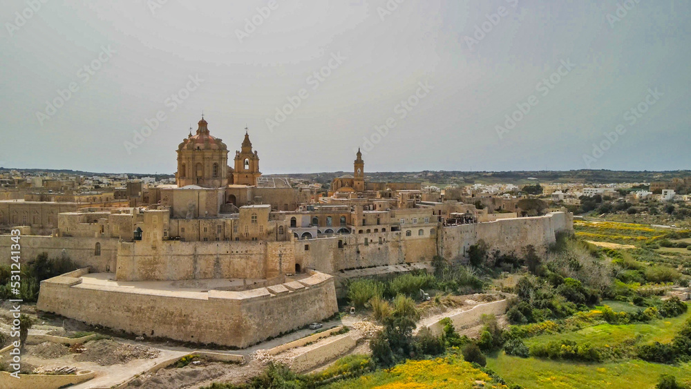 Aerial view of Mdina medieval city in Malta