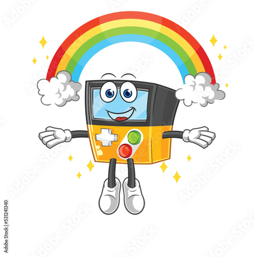 gameboy with a rainbow. cartoon vector
