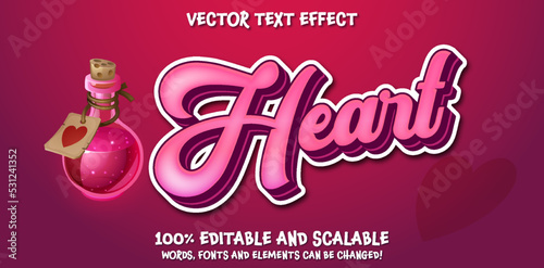 Pink Heart Potion editable text effect, 3d Game theme style font template 