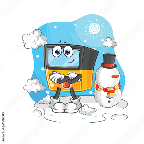 gameboy in cold winter character. cartoon mascot vector