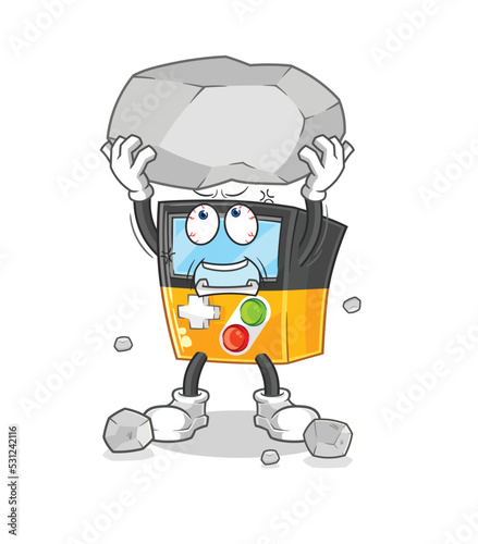 gameboy lifting rock cartoon character vector