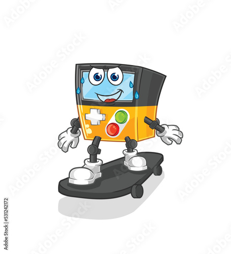 gameboy riding skateboard cartoon character vector