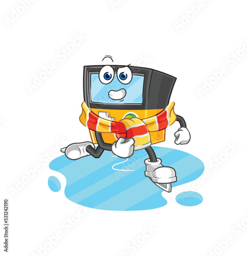 gameboy ice skiing cartoon. character mascot vector