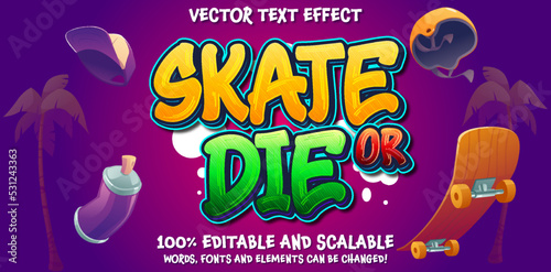 Cool skate or die editable text effect, 3d urban skate park theme font template