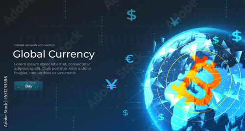 Global financial graphic concept, global financial investment and cryptocurrency. Economic trends. Financial investment or business idea of economic trends. Abstract financial background. Vector