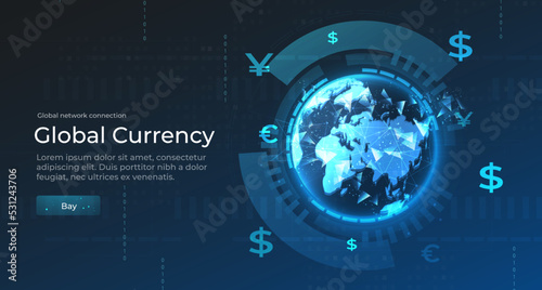 Global financial graphic concept, global financial investment and cryptocurrency. Economic trends. Financial investment or business idea of economic trends. Abstract financial background. Vector
