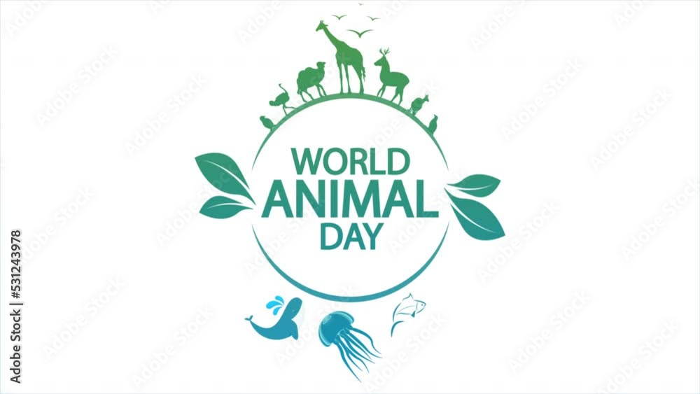 World Animal Day October 4 logo, art video illustration.