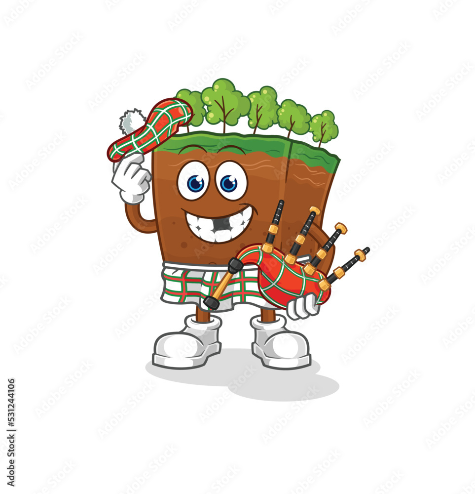 Obraz premium soil layers scottish with bagpipes vector. cartoon character