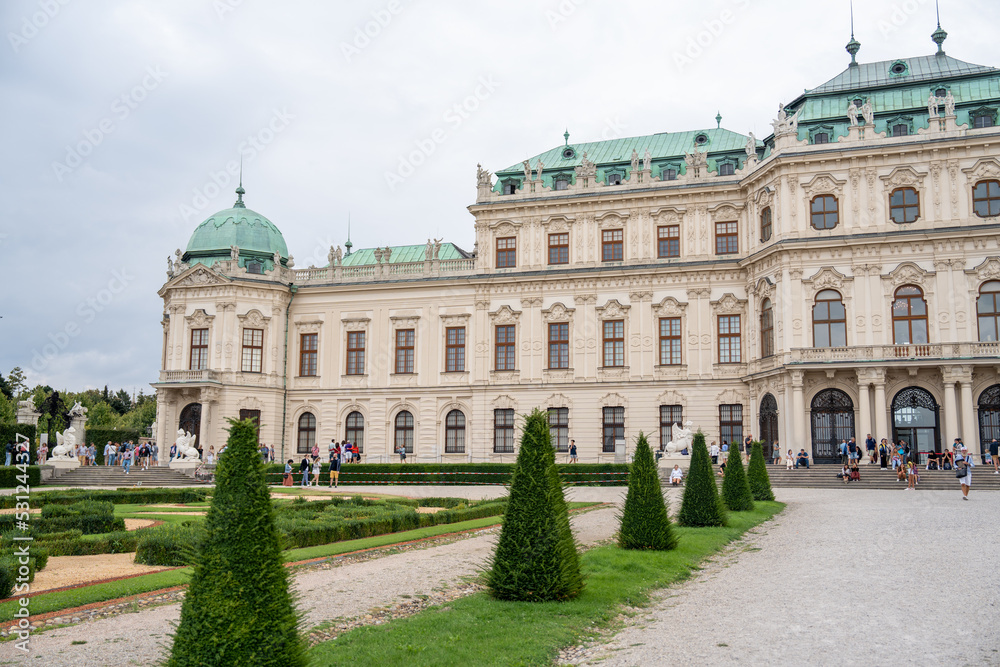 Vienna, Austria - August 20, 2022: Tourists at Belvedere Castle and Gardens in summer season