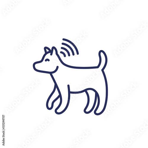 dog with a microchip line icon, vector