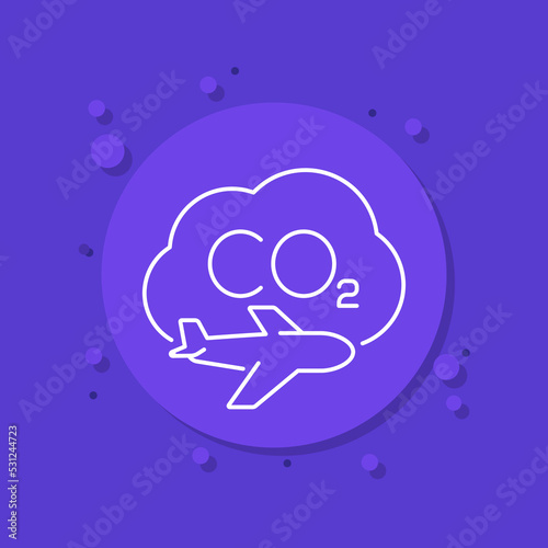 carbon footprint of flying, line vector icon