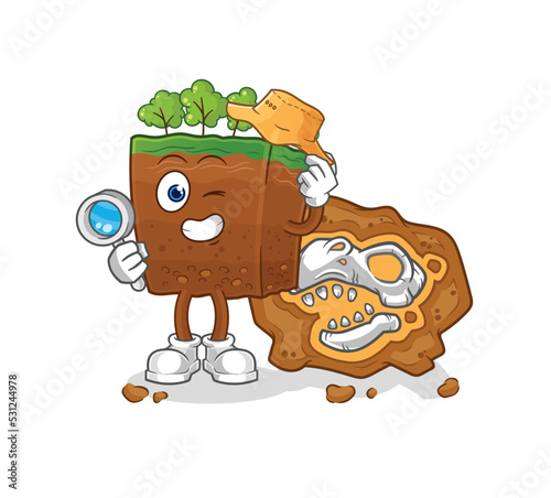 soil layers archaeologists with fossils mascot. cartoon vector