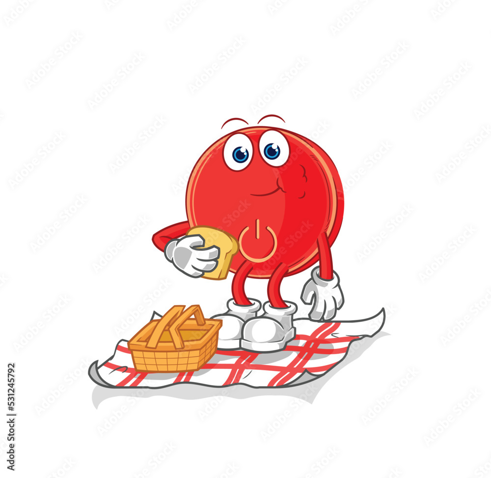 power button on a picnic cartoon. cartoon mascot vector power button on a picnic cartoon. cartoon mascot vector
