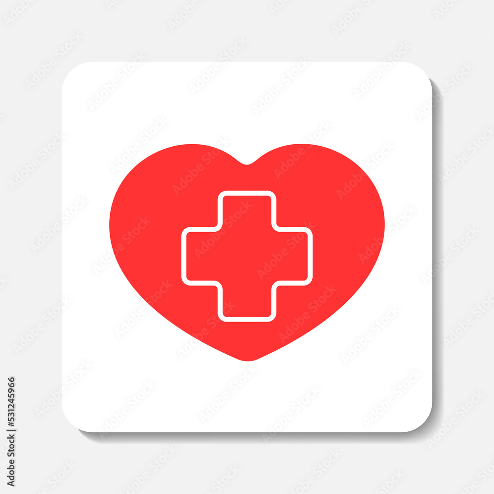 Medical flat icon. Red heart and white cross. Best for polygraphy, mobile apps and web design. Medical flat icon. Red heart and white cross. Best for polygraphy, mobile apps and web design.