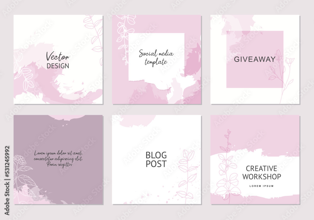 Pink banners for social media post. Luxury elegant background with minimal floral elements and texture. Vector for beauty, fashion, cosmetics, jewelry, makeup, invitation and cover, poster, web ads Pink banners for social media post. Luxury elegant background with minimal floral elements and texture. Vector for beauty, fashion, cosmetics, jewelry, makeup, invitation and cover, poster, web ads