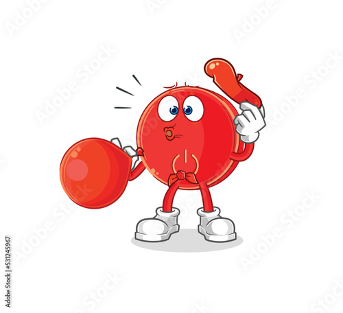 power button pantomime blowing balloon. cartoon mascot vector