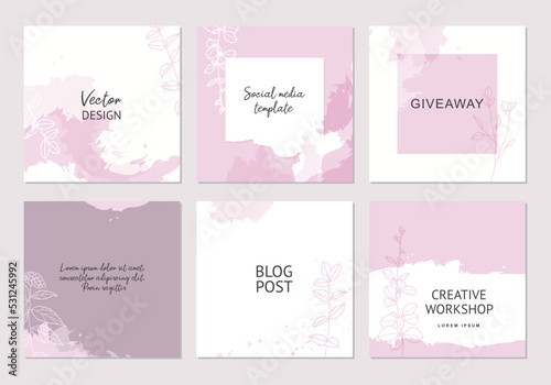 Pink banners for social media post. Luxury elegant background with minimal floral elements and texture. Vector  for beauty, fashion, cosmetics, jewelry, makeup, invitation and cover, poster, web ads