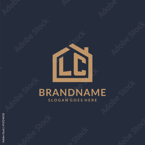 Initial letter LC logo with simple minimalist home shape icon design