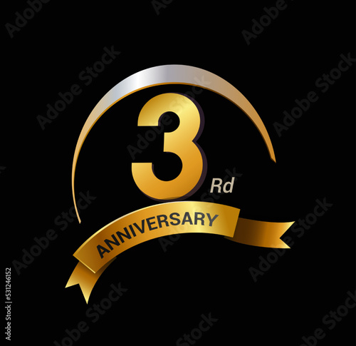 3 years golden with swoosh anniversary logo celebration