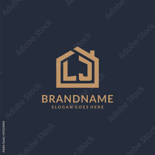 Initial letter LJ logo with simple minimalist home shape icon design photo