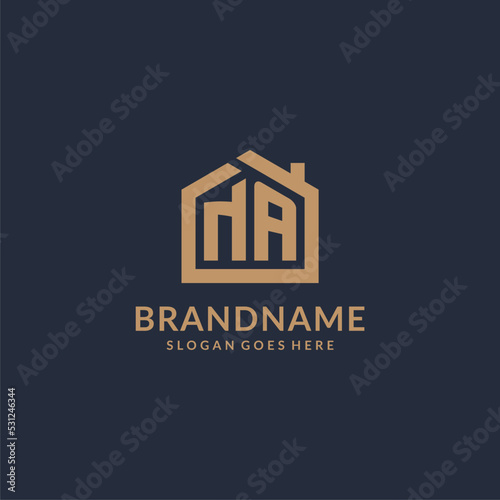Initial letter NA logo with simple minimalist home shape icon design
