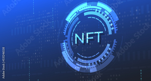 Concept of NFT ,non-fungible token with network vector on dark background. Vector illustration concept nft banner for website. Non-renewable token. Vector illustration.