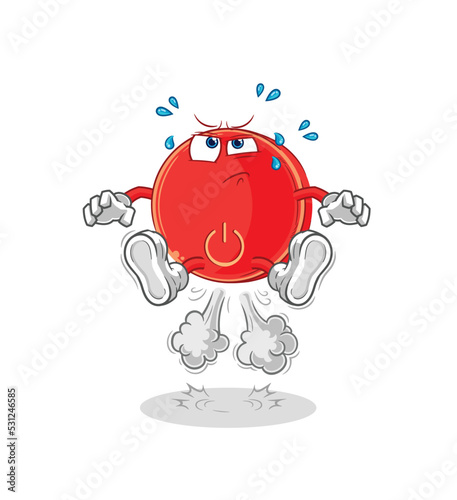 power button fart jumping illustration. character vector