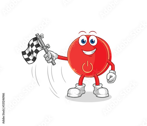 power button hold finish flag. cartoon mascot vector
