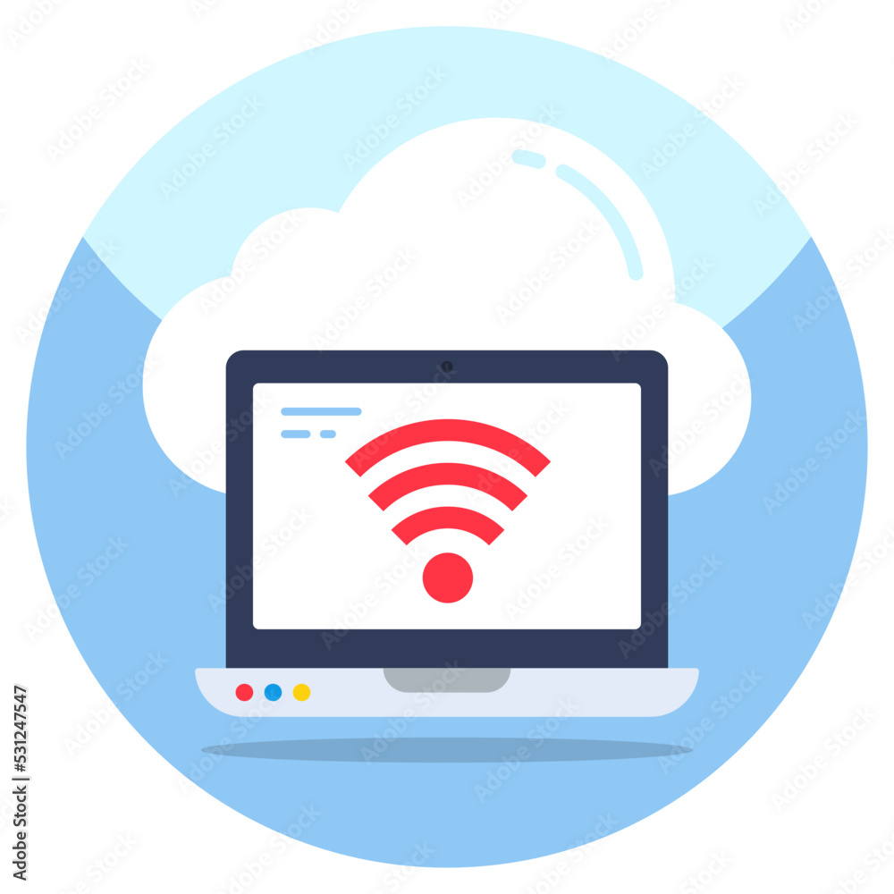 Editable design icon of cloud connected laptop Editable design icon of cloud connected laptop