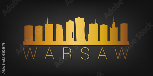 Warsaw, Poland Gold Skyline City Silhouette Vector. Golden Design Luxury Style Icon Symbols. Travel and Tourism Famous Buildings.