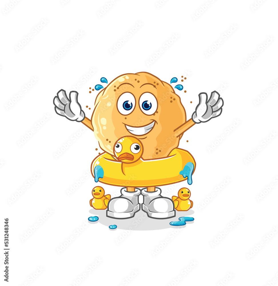sand ball with duck buoy cartoon. cartoon mascot vector