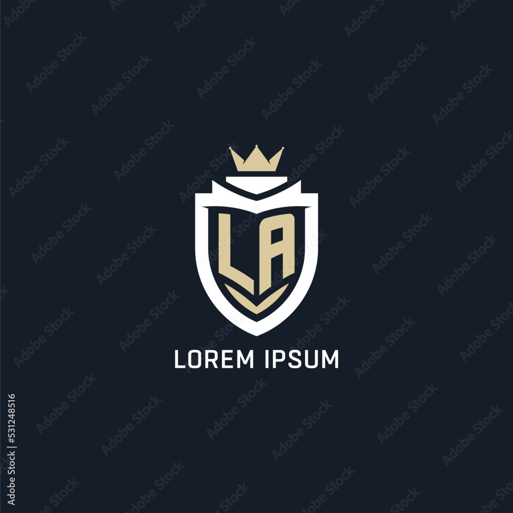 Initial letter LA shield and crown logo style, esport team logo design ...