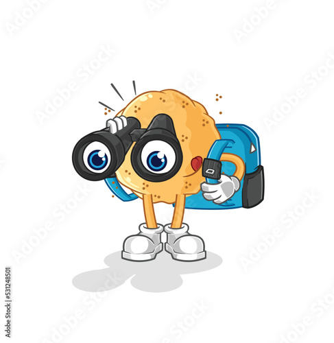 sand ball with binoculars character. cartoon mascot vector