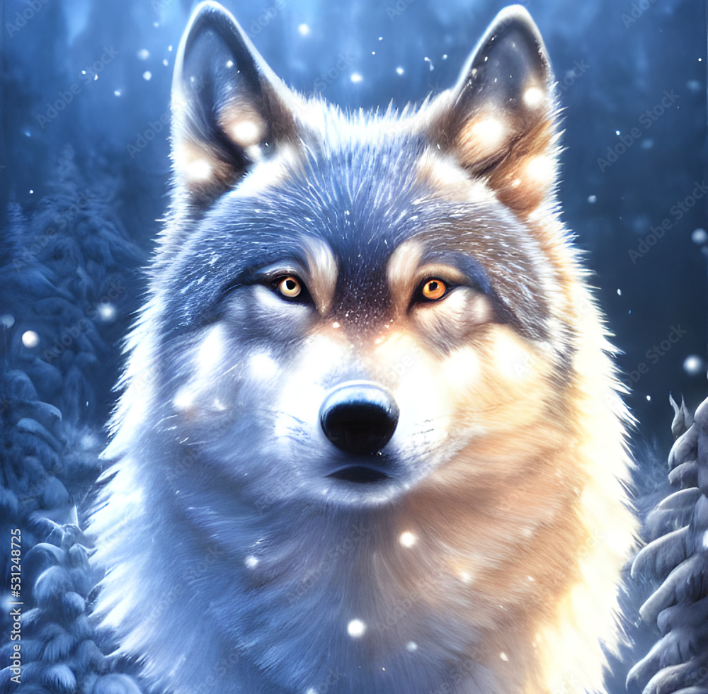 Obraz premium A magnificent wolf in a snowy winter forest. 