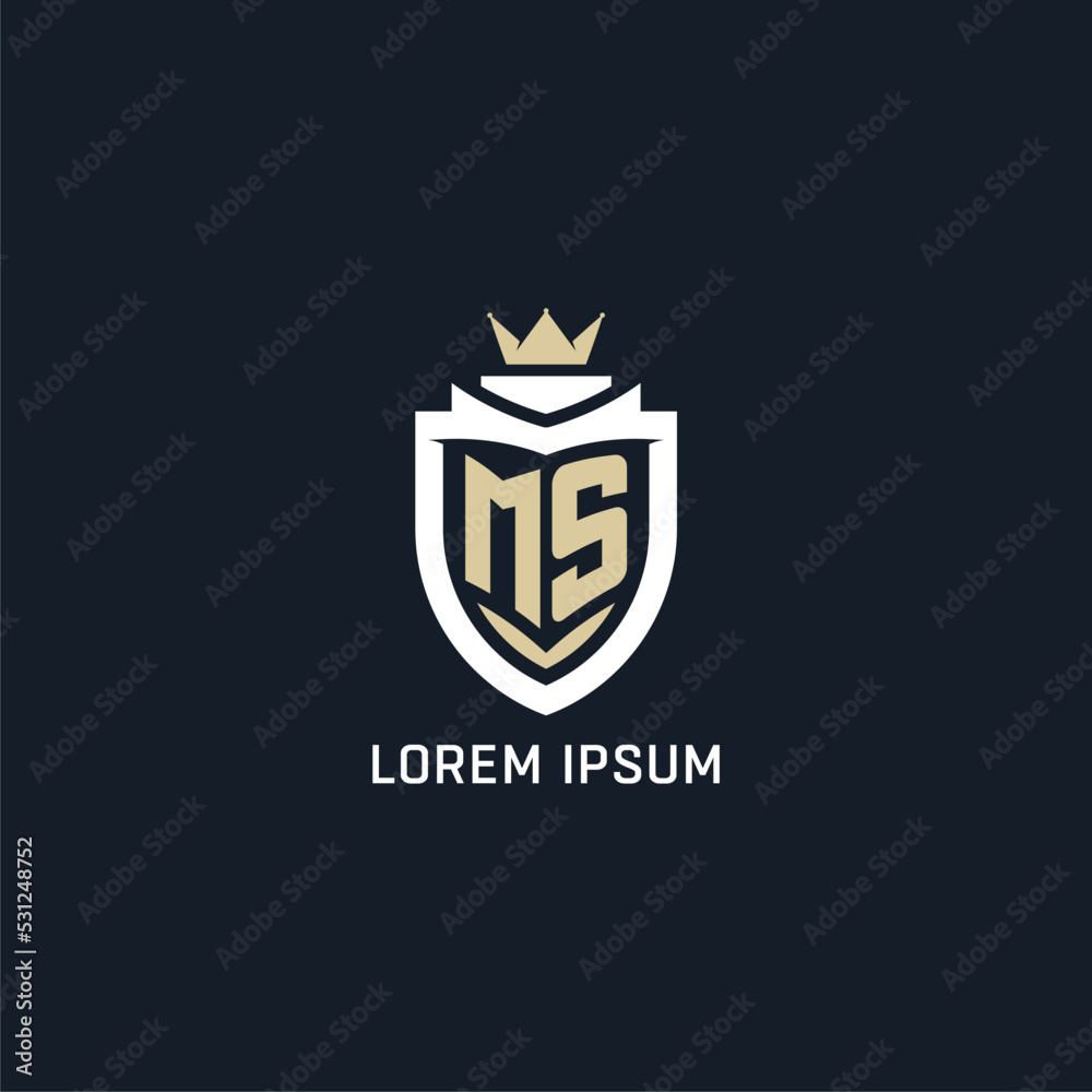 Initial letter MS shield and crown logo style, esport team logo design ...