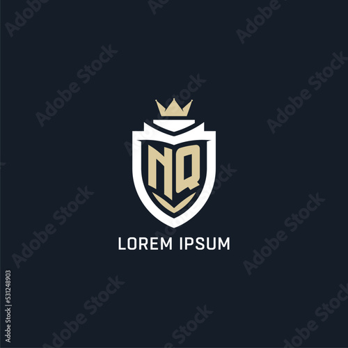 Initial letter NQ shield and crown logo style, esport team logo design inspiration photo