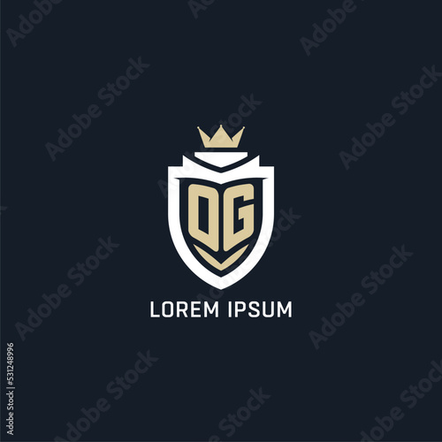 Initial letter OG shield and crown logo style, esport team logo design inspiration