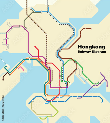 Layered editable vector illustration of the subway diagram of Hongkong,China.