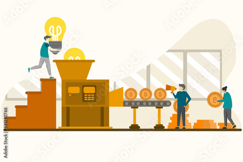 Concept for money making ideas, mobile income, business ideas, turning ideas into money, business consulting, mobile trading, for website banner