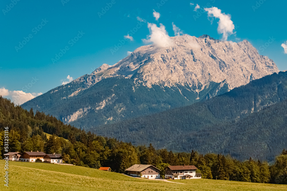 The famous Watzmann summit in the background near the Taubensee lake, Berchtesgaden, Bavaria, Germany
