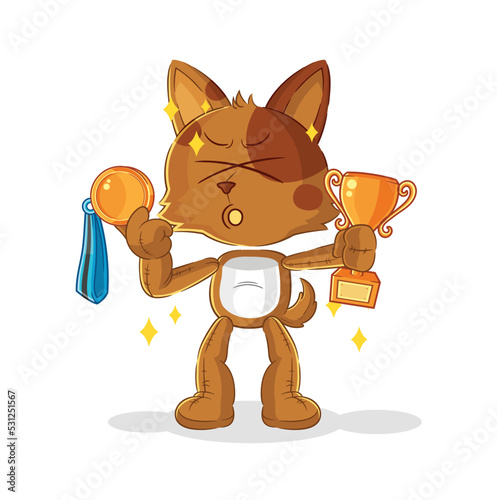 dog winner with trophie. cartoon character