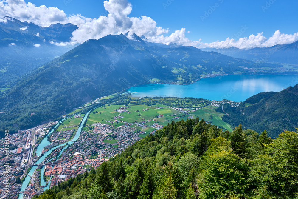 view of the lake of interlaken from the top, switzerland